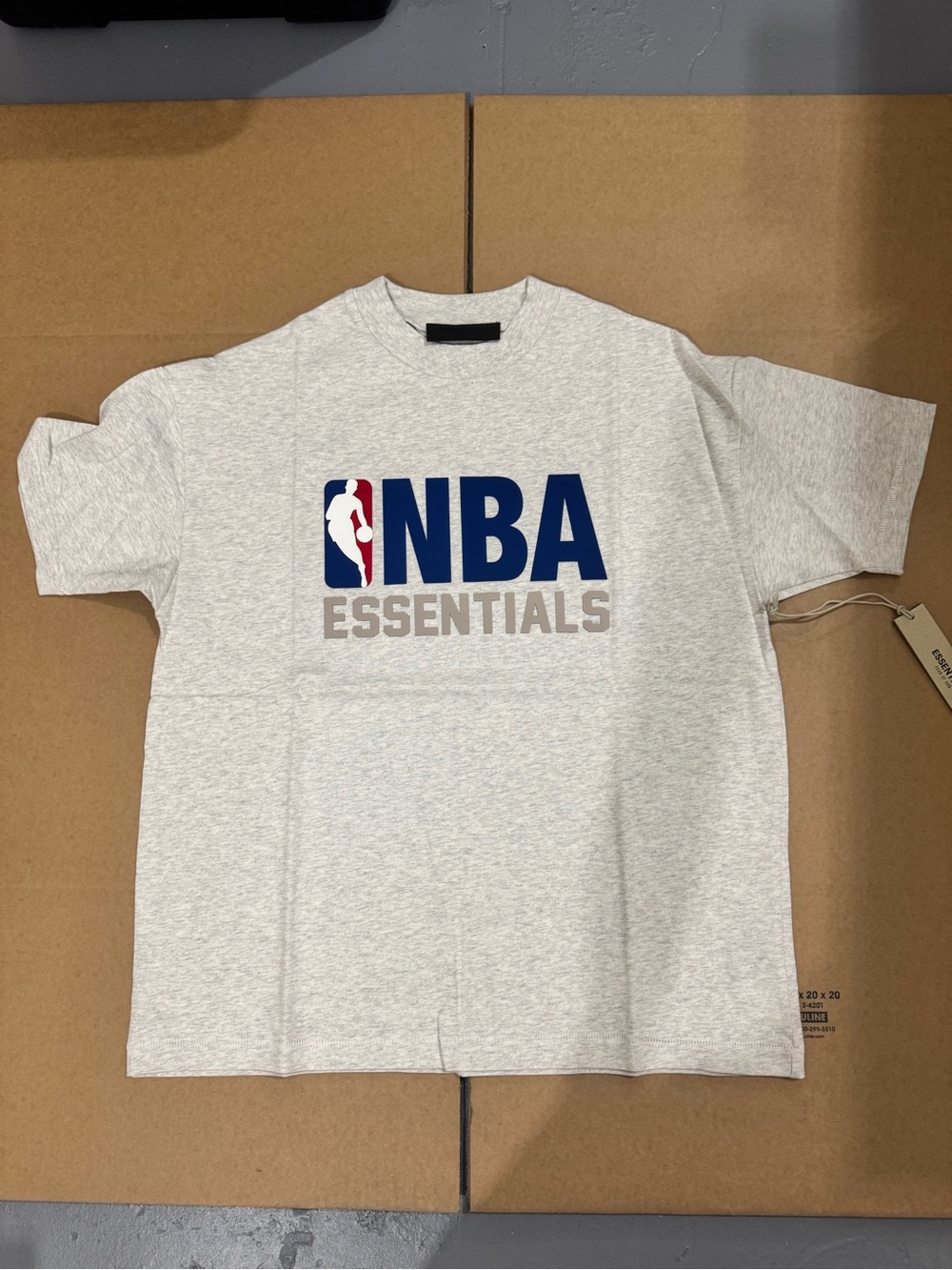 Essentials Light Gray NBA Logo Tee with Navy & Red